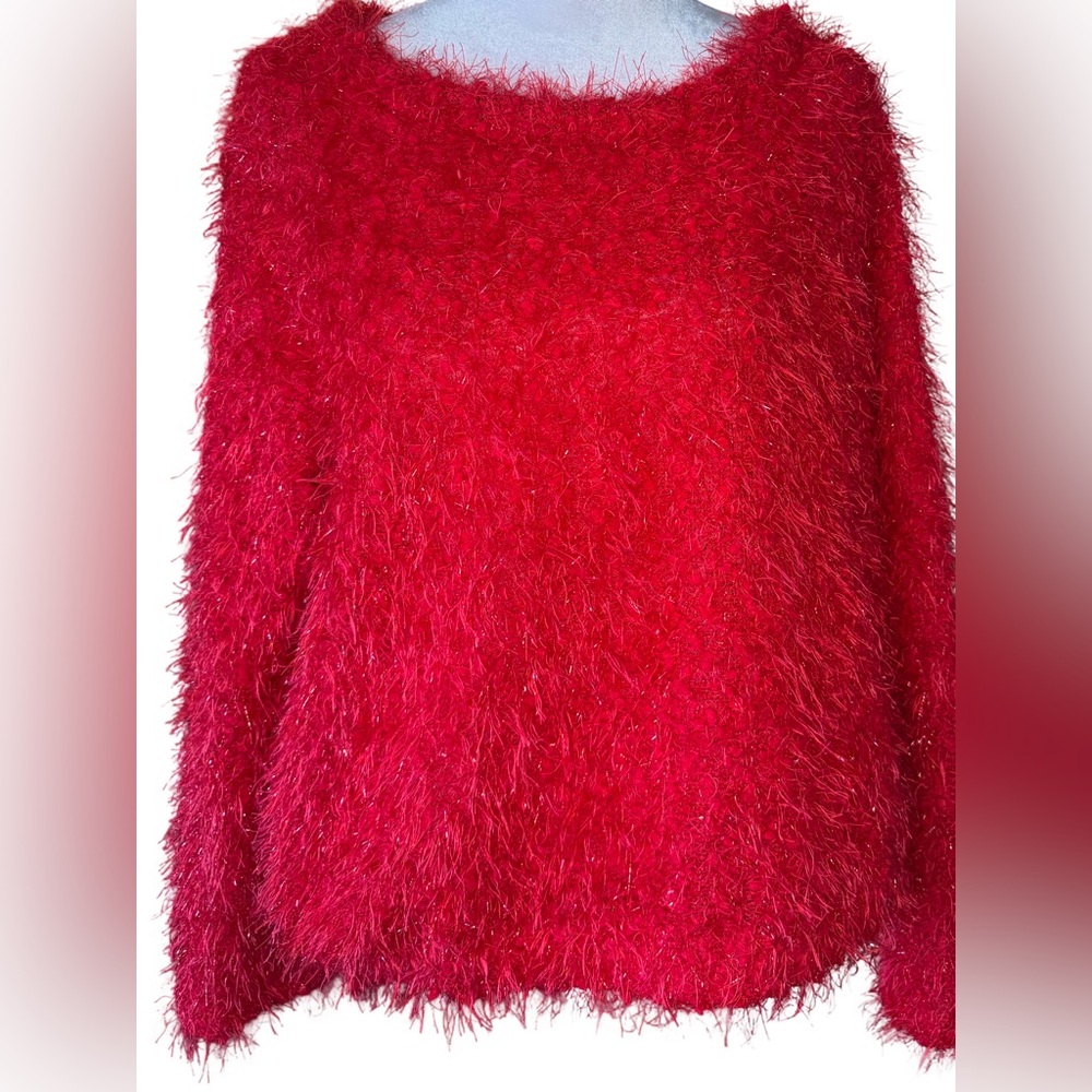 Skye's the Limit Women’s Long Sleeved Vibrant Red Fuzzy Top Size M